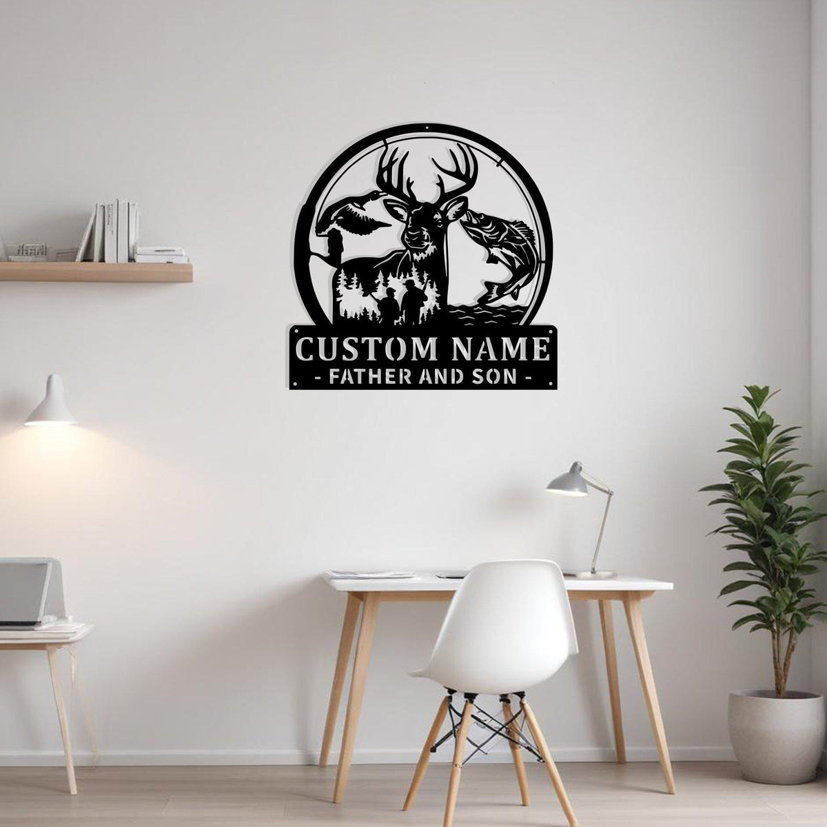 Custom Hunting And Fishing Father And Son Metal Sign Wall Art With Led Light Personalized Hunting Name Sign Decoration For Room Father Day Gift