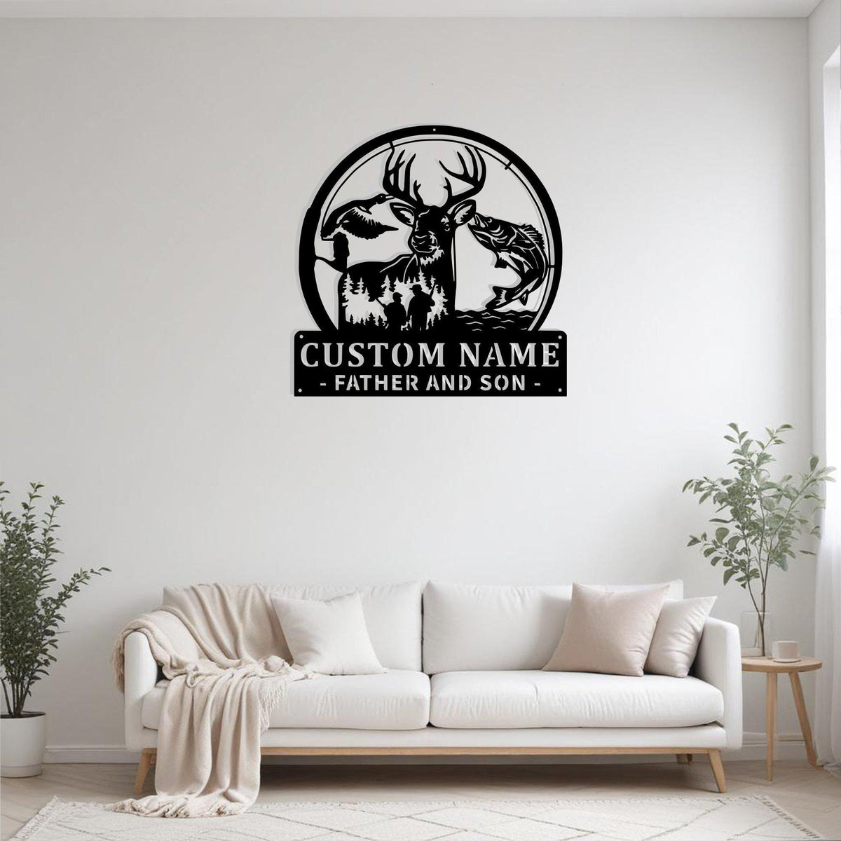 Custom Hunting And Fishing Father And Son Metal Sign Wall Art With Led Light Personalized Hunting Name Sign Decoration For Room Father Day Gift