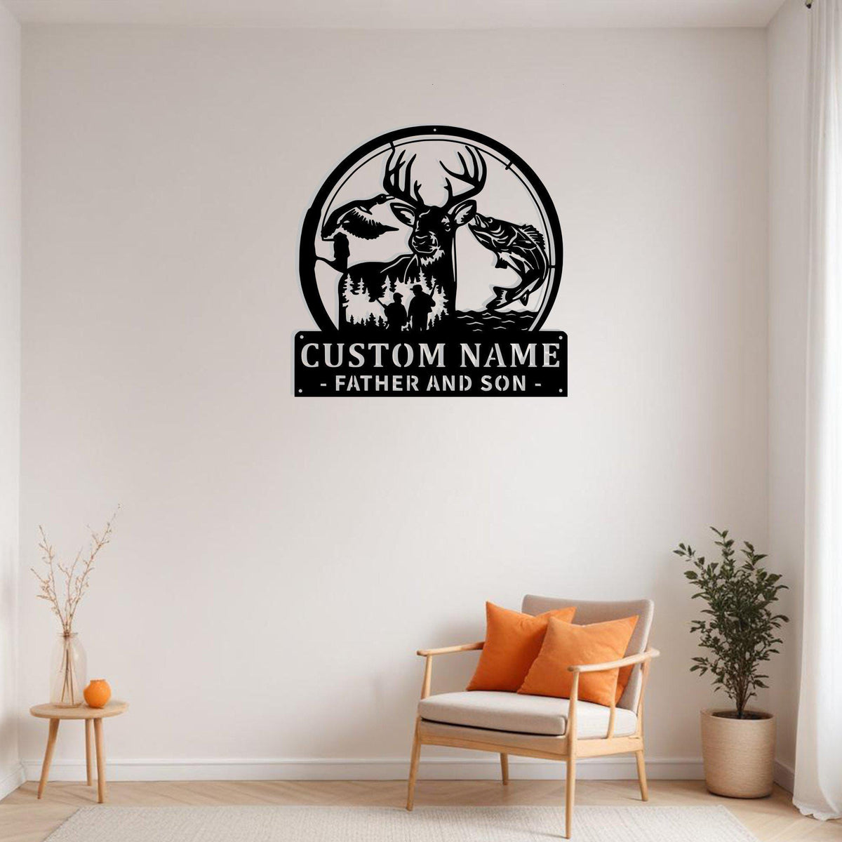 Custom Hunting And Fishing Father And Son Metal Sign Wall Art With Led Light Personalized Hunting Name Sign Decoration For Room Father Day Gift