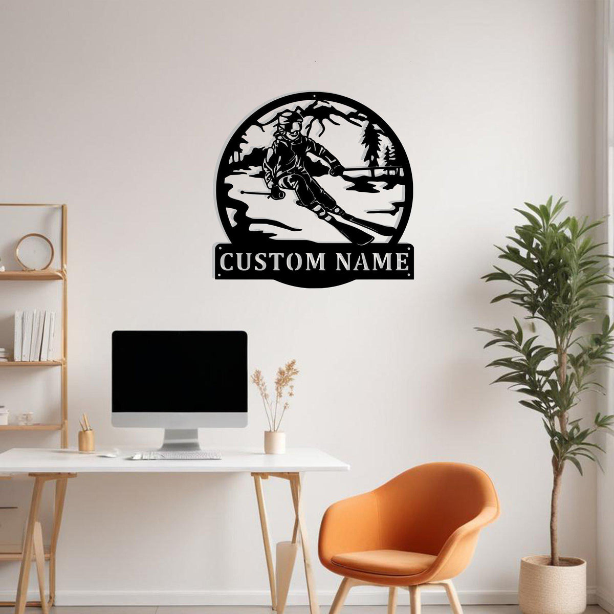 Custom Girl Skier Metal Sign Wall Art Personalized Skier Name Sign Decoration For Room Girl Skier Home Decor Snow Skier Ski Sport Skier Gift