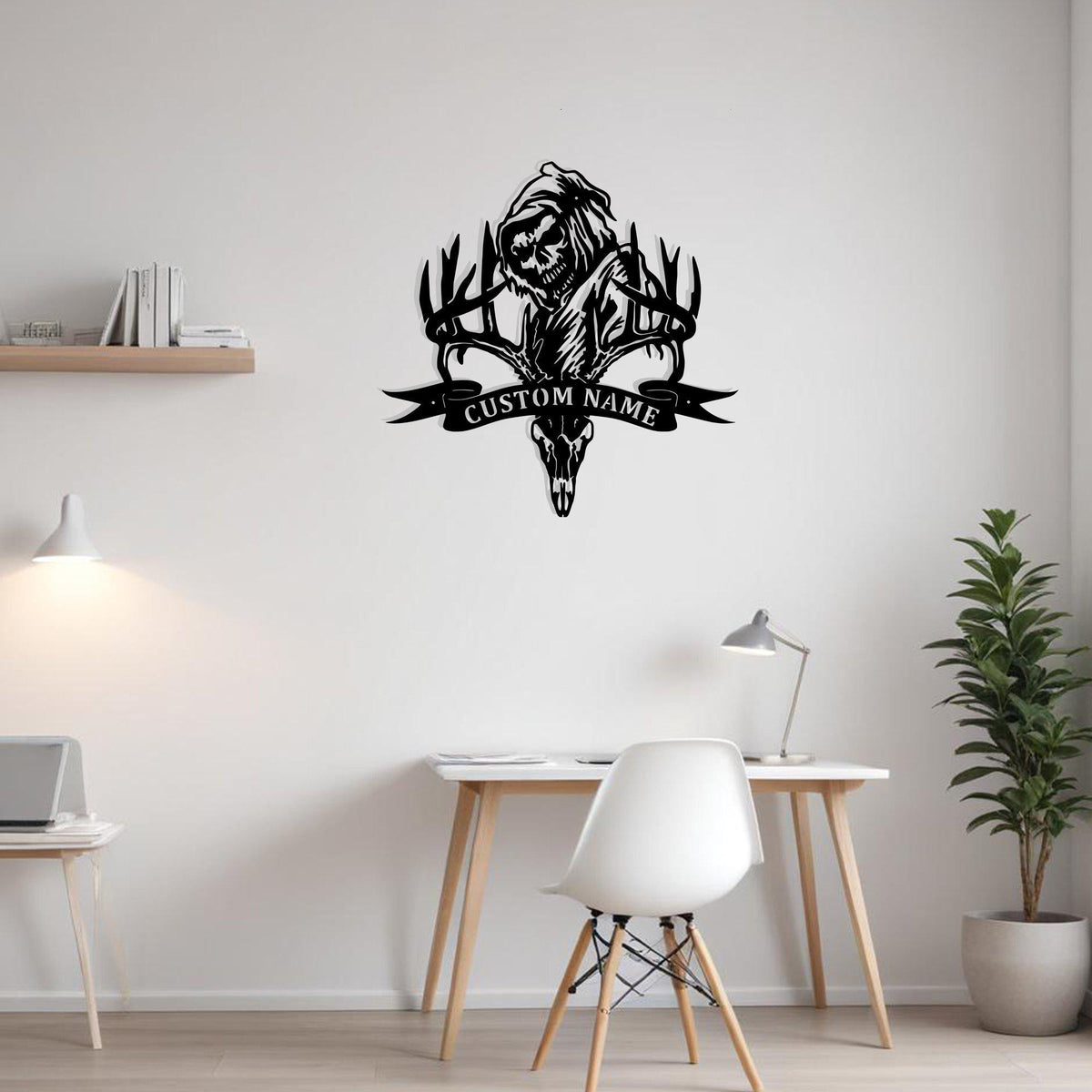 Custom Deer Skull Bone Hunting Grim Reaper Metal Sign Wall Art With Led Light Personalized Deer Hunting Decoration For Room Deer Home Decor