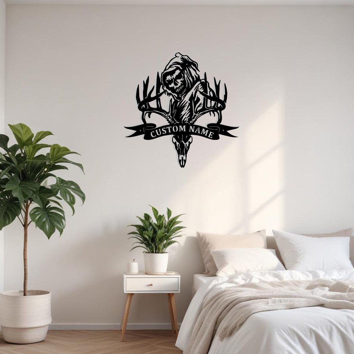 Custom Deer Skull Bone Hunting Grim Reaper Metal Sign Wall Art With Led Light Personalized Deer Hunting Decoration For Room Deer Home Decor