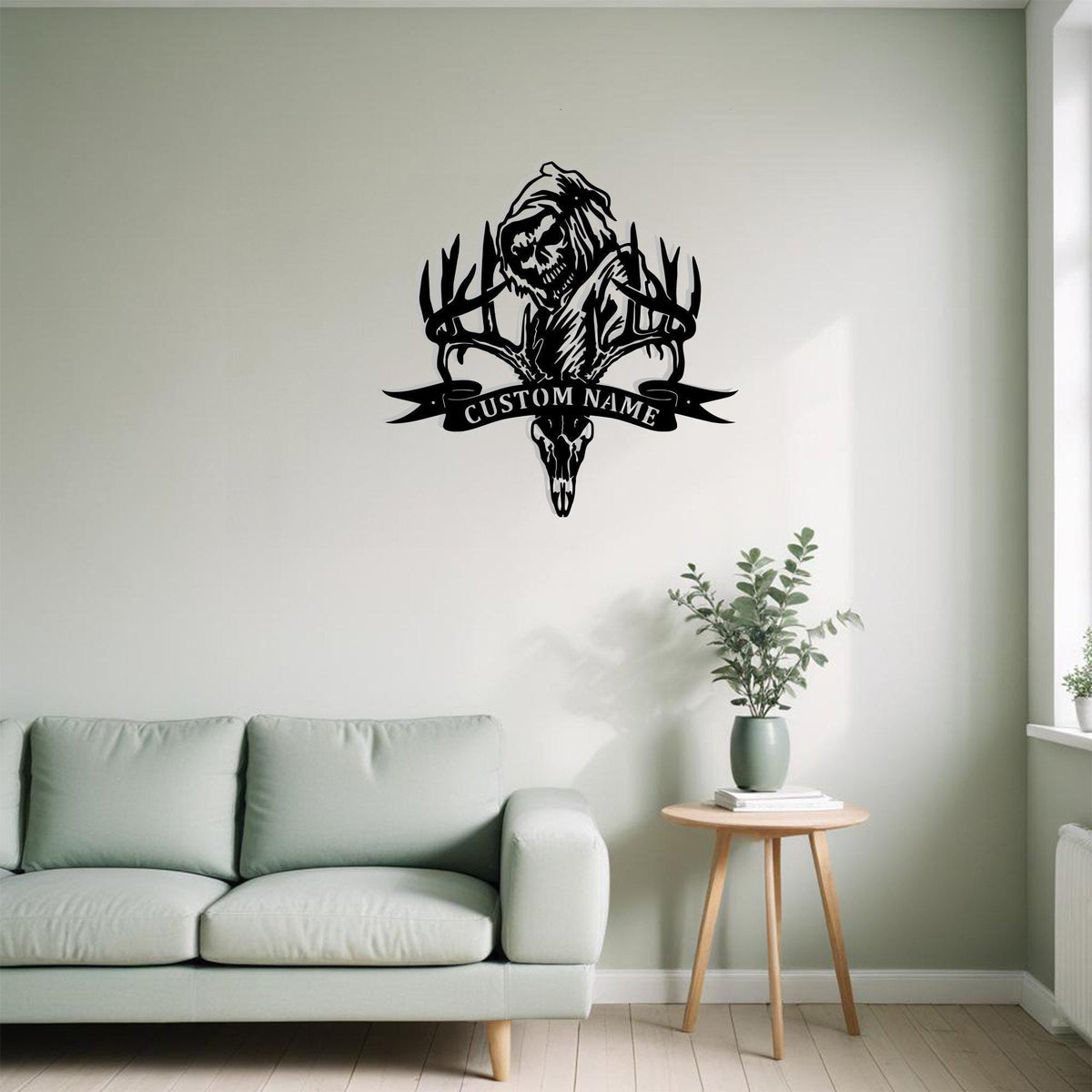 Custom Deer Skull Bone Hunting Grim Reaper Metal Sign Wall Art With Led Light Personalized Deer Hunting Decoration For Room Deer Home Decor