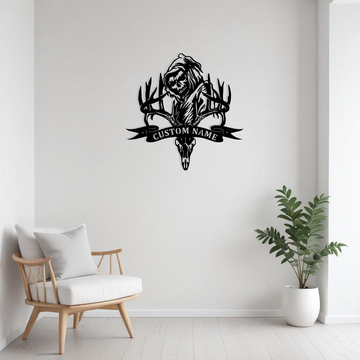 Custom Deer Skull Bone Hunting Grim Reaper Metal Sign Wall Art With Led Light Personalized Deer Hunting Decoration For Room Deer Home Decor