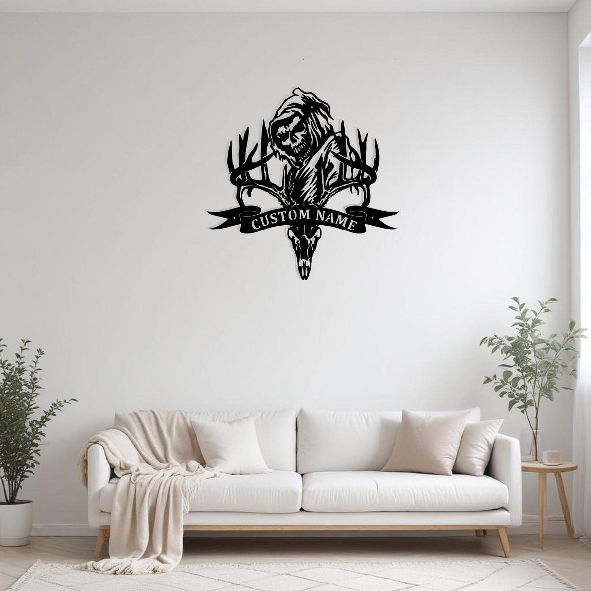 Custom Deer Skull Bone Hunting Grim Reaper Metal Sign Wall Art With Led Light Personalized Deer Hunting Decoration For Room Deer Home Decor