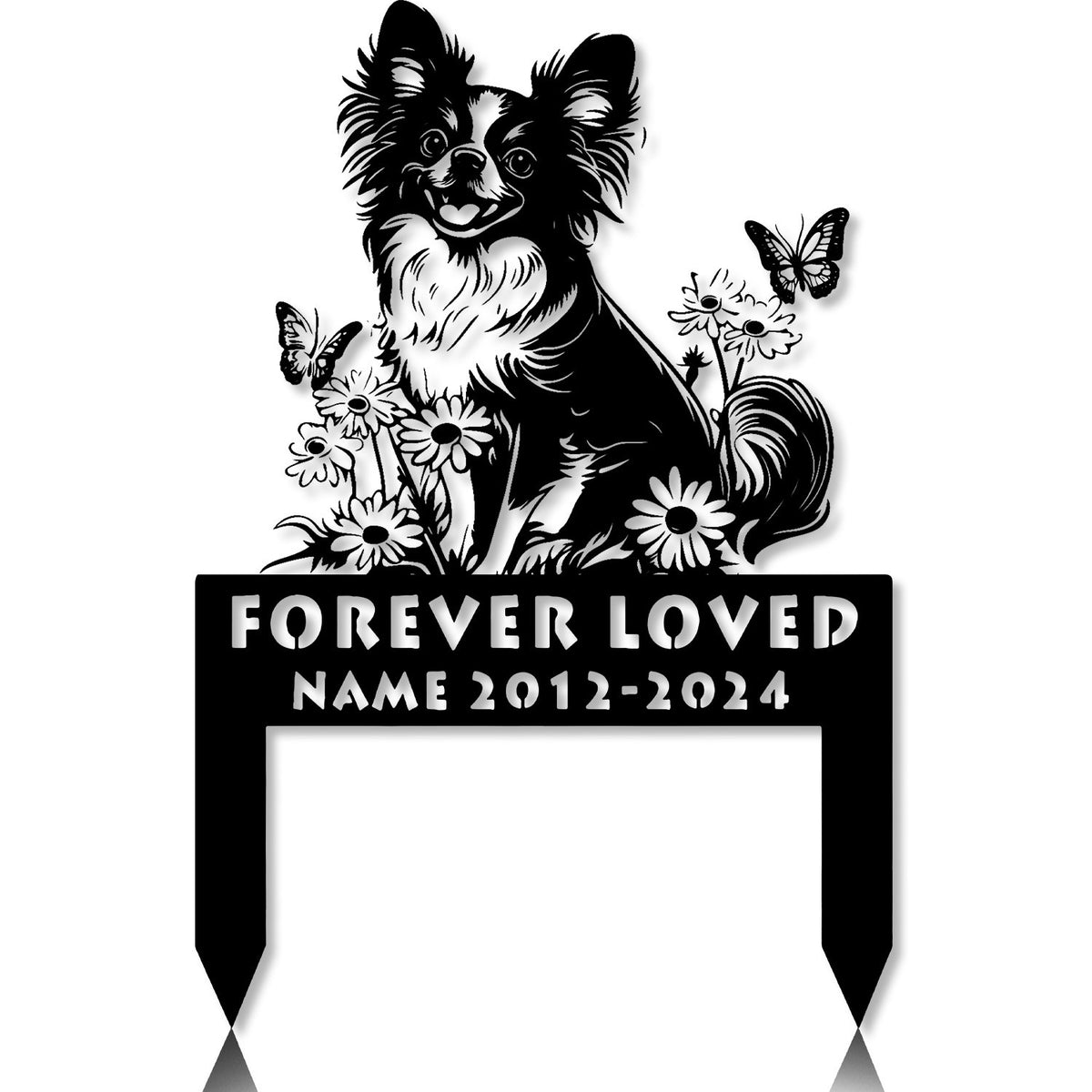 Personalized Papillon Dog Grave Marker ��� Custom Smiling Dog Memorial Stake for Pet Loss Tribute and Garden Cemetery Decor