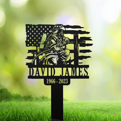 US Flag Firefighter Grave Marker Metal Garden Stakes Fireman Memorial Gifts Sympathy Gifts for Loss of Loved One