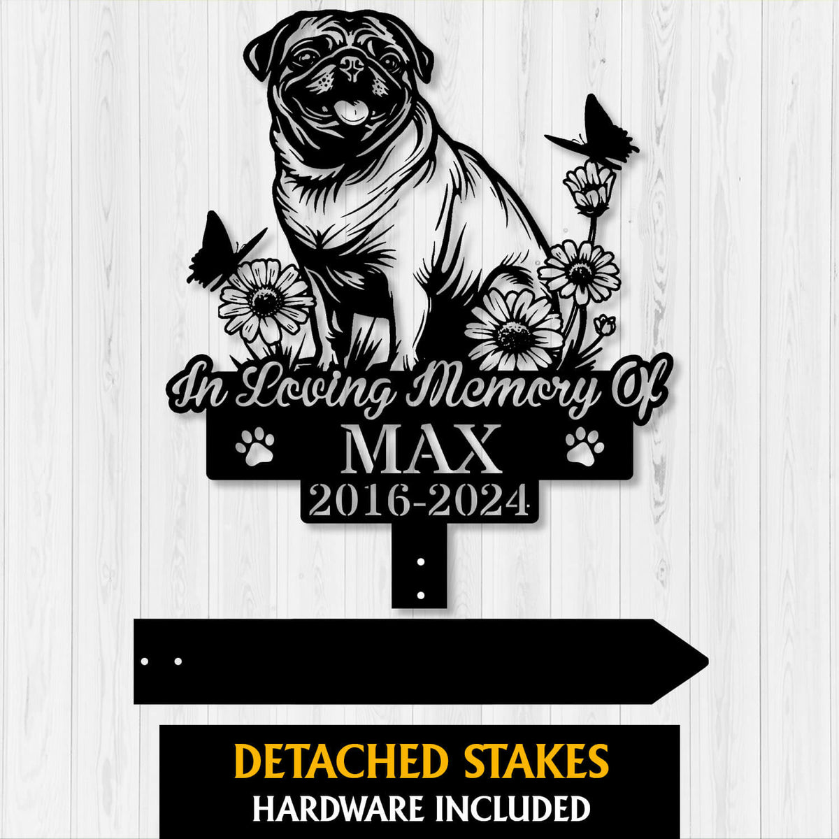 Personalized Pug Dog Happy Grave Marker ��� Custom Garden Stake Memorial Sign for Pet Loss Tribute