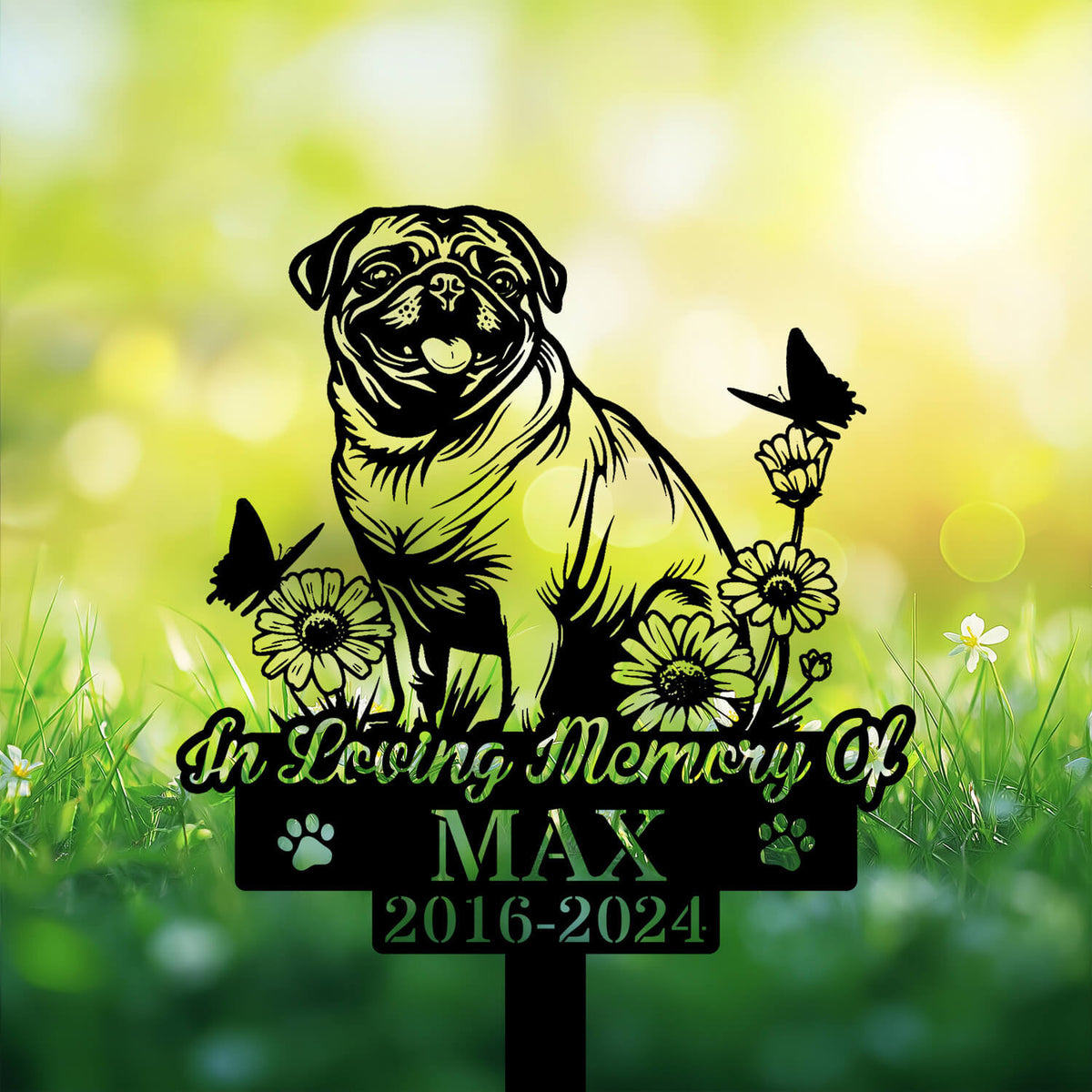 Personalized Pug Dog Happy Grave Marker ��� Custom Garden Stake Memorial Sign for Pet Loss Tribute