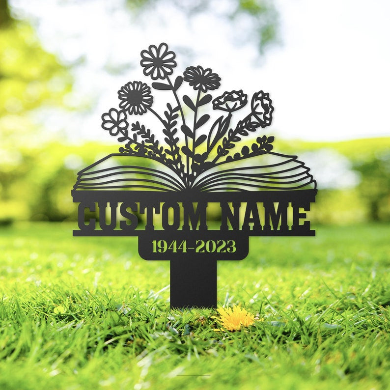 Bookworm Teacher Librarian Grave Marker Metal Garden Stakes Book Lover Memorial Gifts Sympathy Gifts for Loss of Loved One