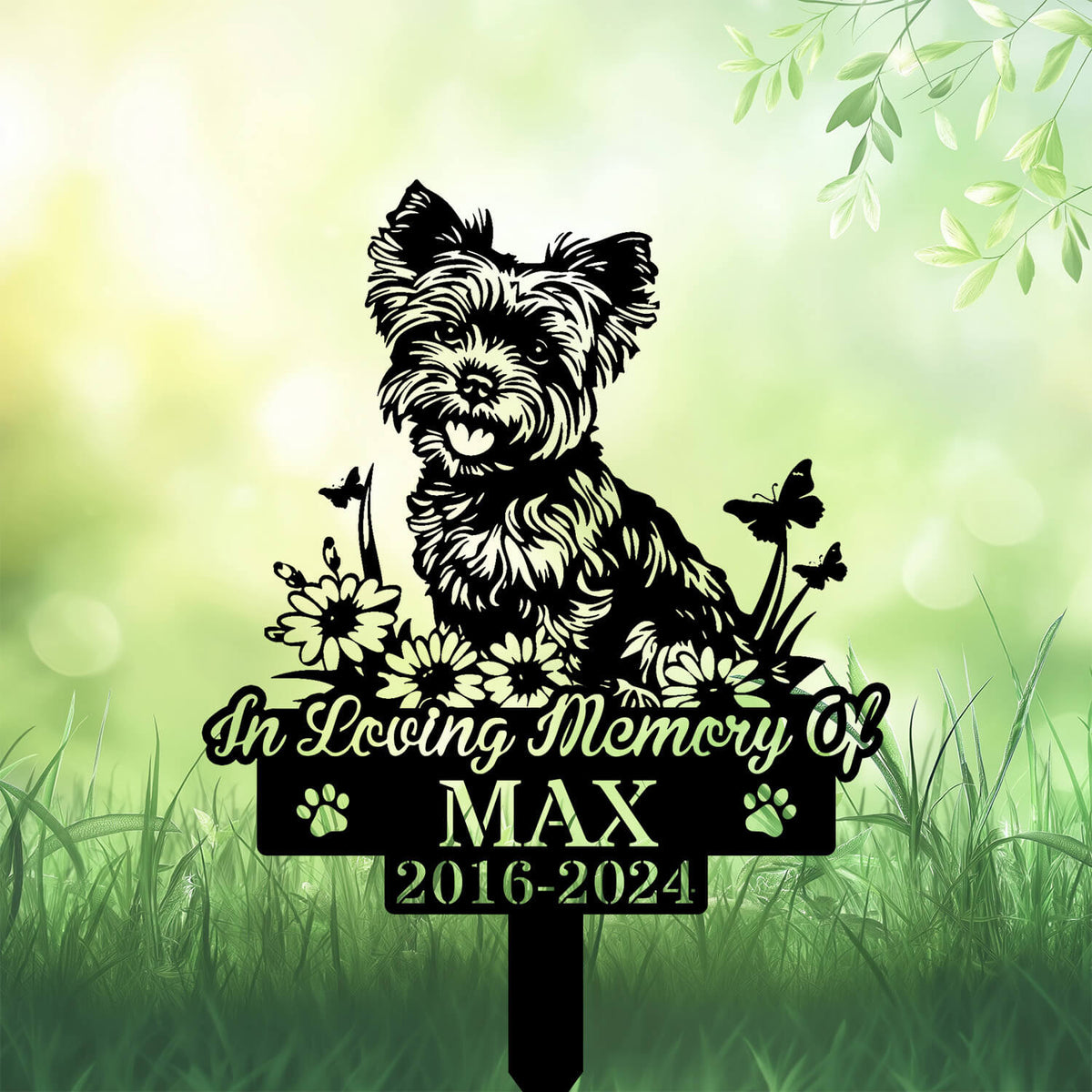 Personalized Yorkshire Terrier Grave Marker ��� Custom Dog Memorial Stake for Garden or Pet Cemetery