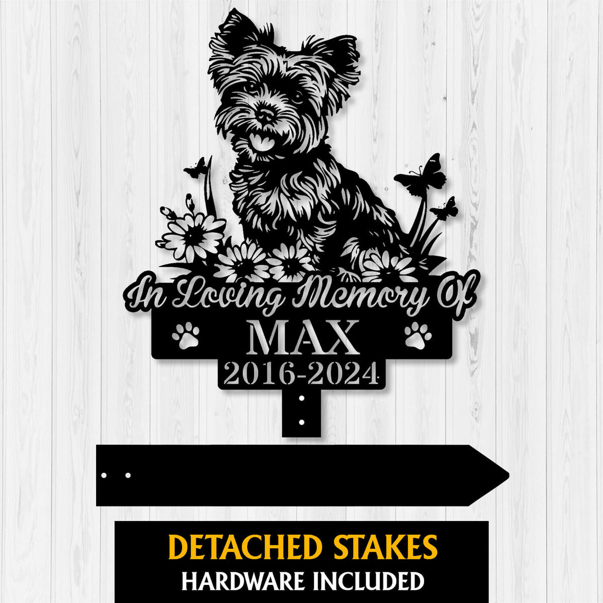 Personalized Yorkshire Terrier Grave Marker ��� Custom Dog Memorial Stake for Garden or Pet Cemetery