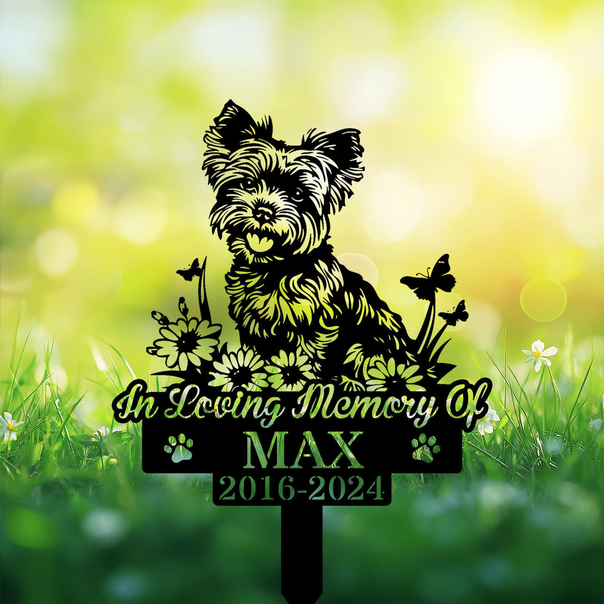 Personalized Yorkshire Terrier Grave Marker ��� Custom Dog Memorial Stake for Garden or Pet Cemetery