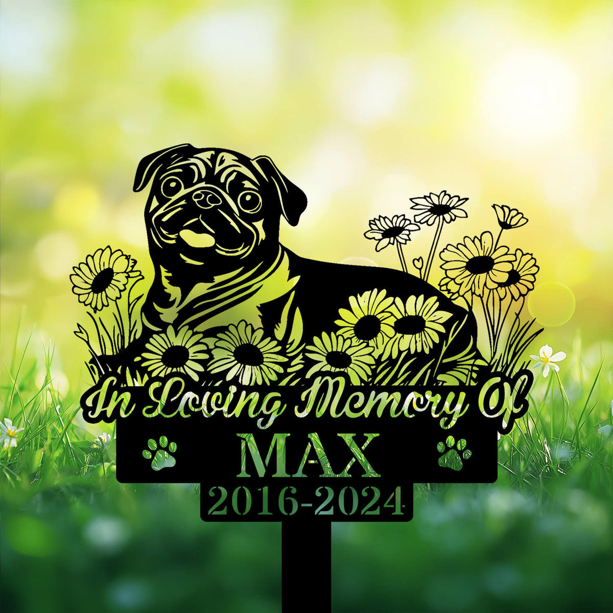 Personalized Pug Dog Lying Grave Marker ��� Custom Memorial Garden Stake for Pet Loss  Cemetery Tribute