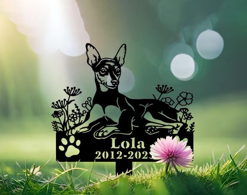 Personalized Miniature Pinscher Dog Grave Marker Garden Stakes ��� Dog Sympathy Gift, Cemetery Decor, Memorial Custom Metal Signs