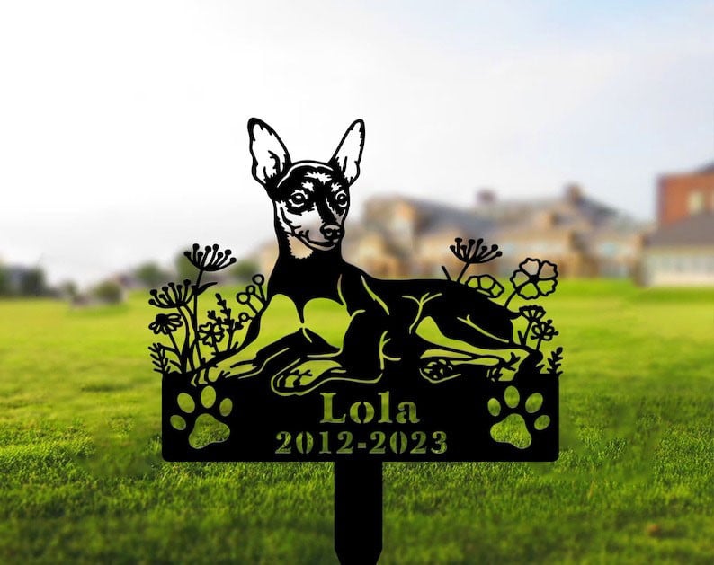 Personalized Miniature Pinscher Dog Grave Marker Garden Stakes ��� Dog Sympathy Gift, Cemetery Decor, Memorial Custom Metal Signs