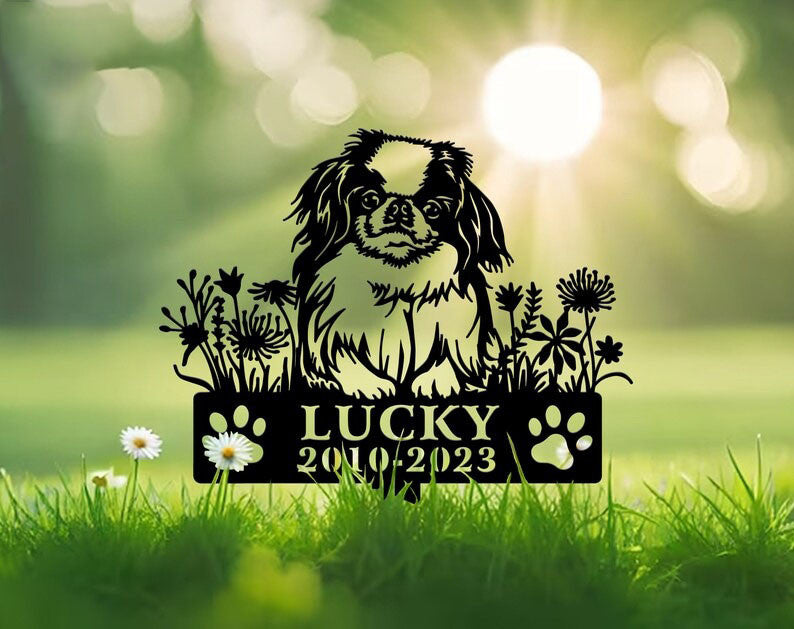 Japanese Chin Dog Grave Marker Garden Stakes Dog Sympathy Gift Cemetery Decor Memorial Custom Metal Signs