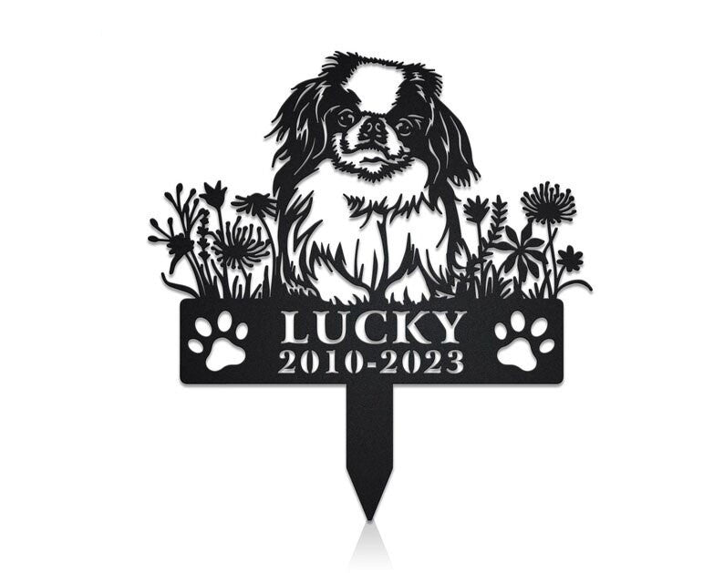 Japanese Chin Dog Grave Marker Garden Stakes Dog Sympathy Gift Cemetery Decor Memorial Custom Metal Signs