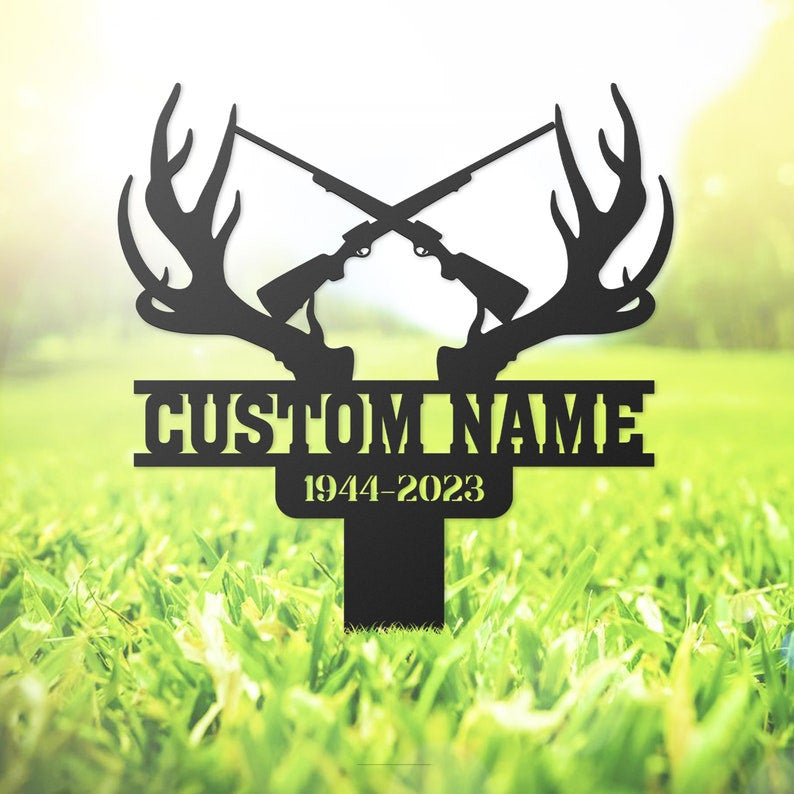 Antlers Deer Hunting in Heaven Grave Marker Metal Garden Stakes Hunter Memorial Gifts Sympathy Gifts for Loss of Loved One