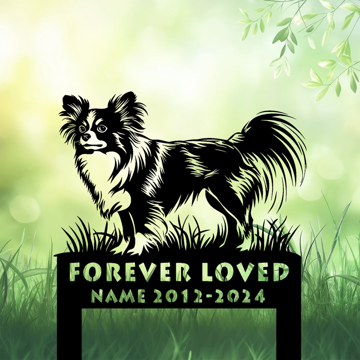 Personalized Papillon Dog Grave Marker ��� Custom Standing Dog Memorial Stake for Pet Loss Tribute Garden or Cemetery