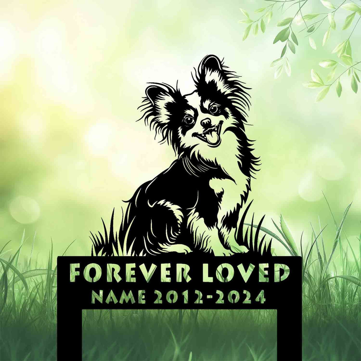 Personalized Papillon Dog Grave Marker ��� Custom ���Waiting at the Door��� Memorial Stake for Dog Loss Tribute