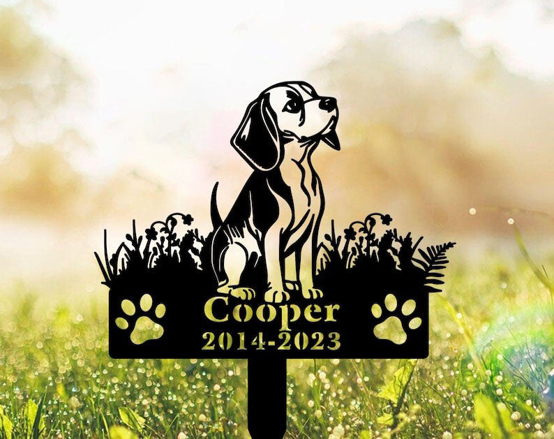 Personalized Beagle Dog Grave Marker for Pet Loss ��� Custom Metal Memorial Stake for Garden or Cemetery