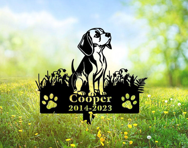 Personalized Beagle Dog Grave Marker for Pet Loss ��� Custom Metal Memorial Stake for Garden or Cemetery