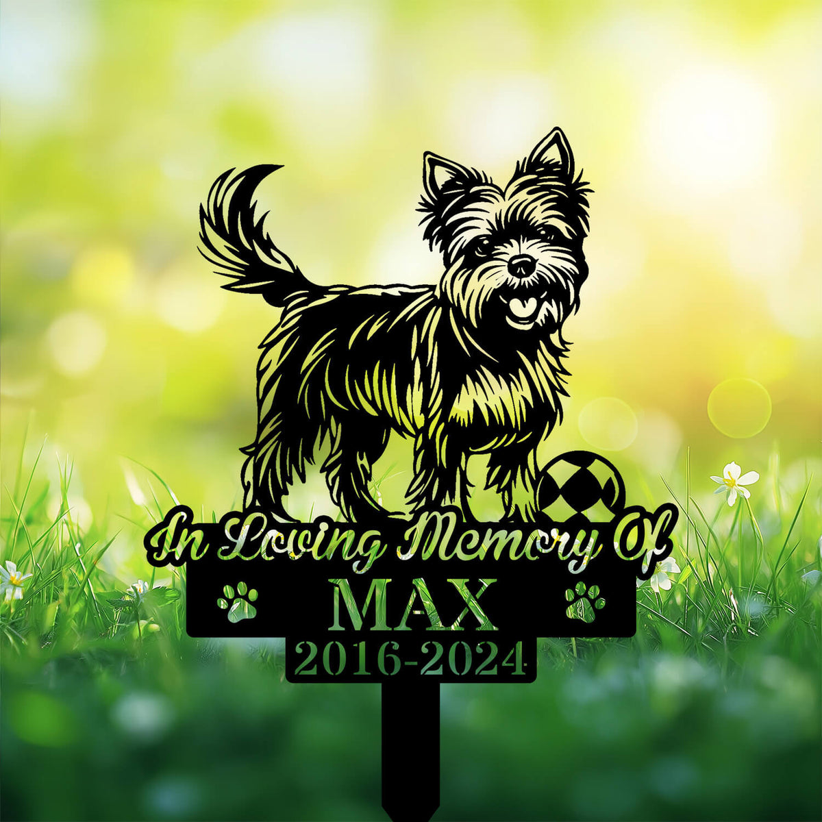 Personalized Yorkshire Terrier Grave Marker ��� Custom Playful Dog Memorial Stake for Pet Loss Tribute