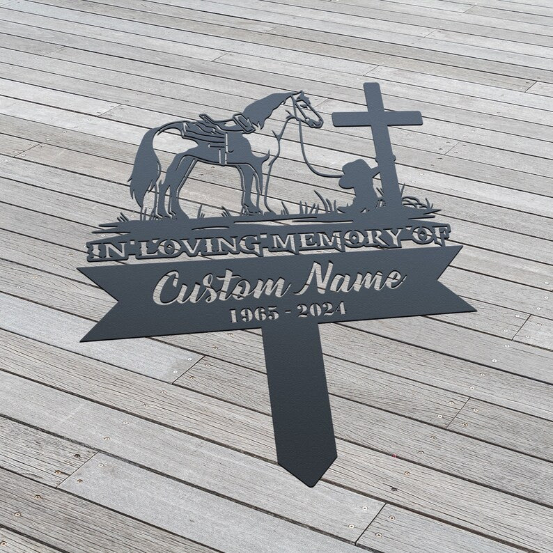 Personalized Praying cowboy Memorial Stake, Metal Stake, Remembrance Stake, Gift for lover horse, Home Gift