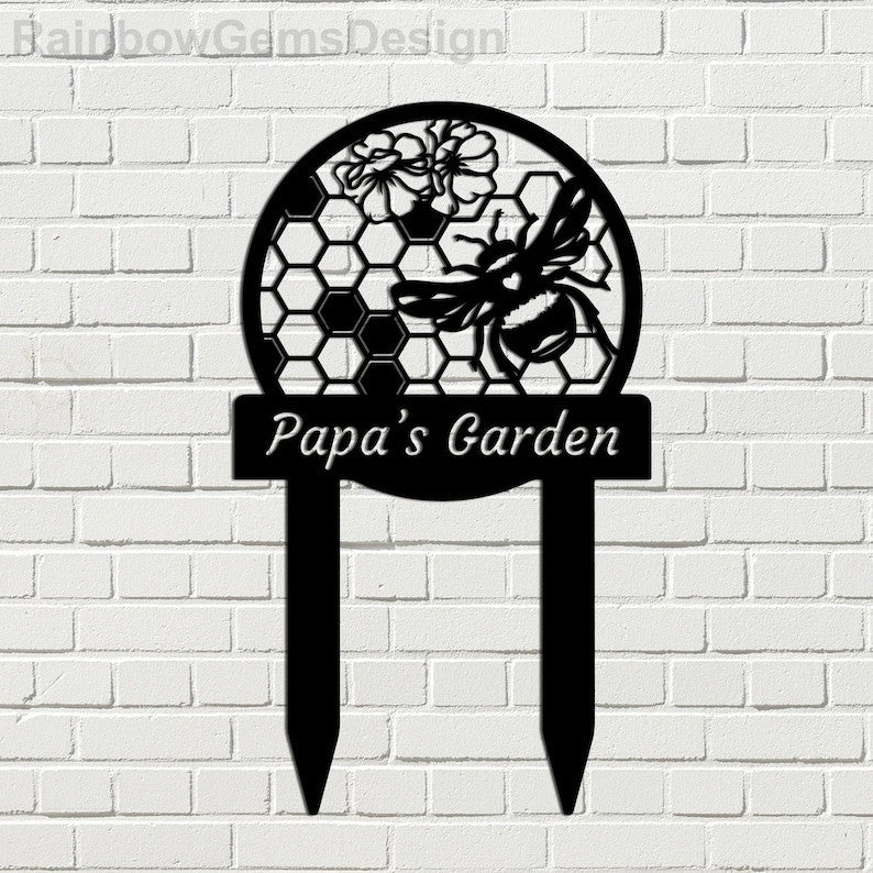 Personalized Bee Garden Stake Sign, Metal Garden Sign with Stakes, Garden Bee Metal Sign, Gardening Gifts, Metal Yard Decor, Gardener Decor