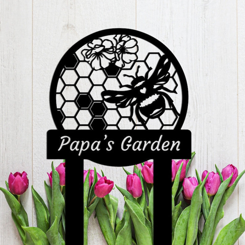 Personalized Bee Garden Stake Sign, Metal Garden Sign with Stakes, Garden Bee Metal Sign, Gardening Gifts, Metal Yard Decor, Gardener Decor