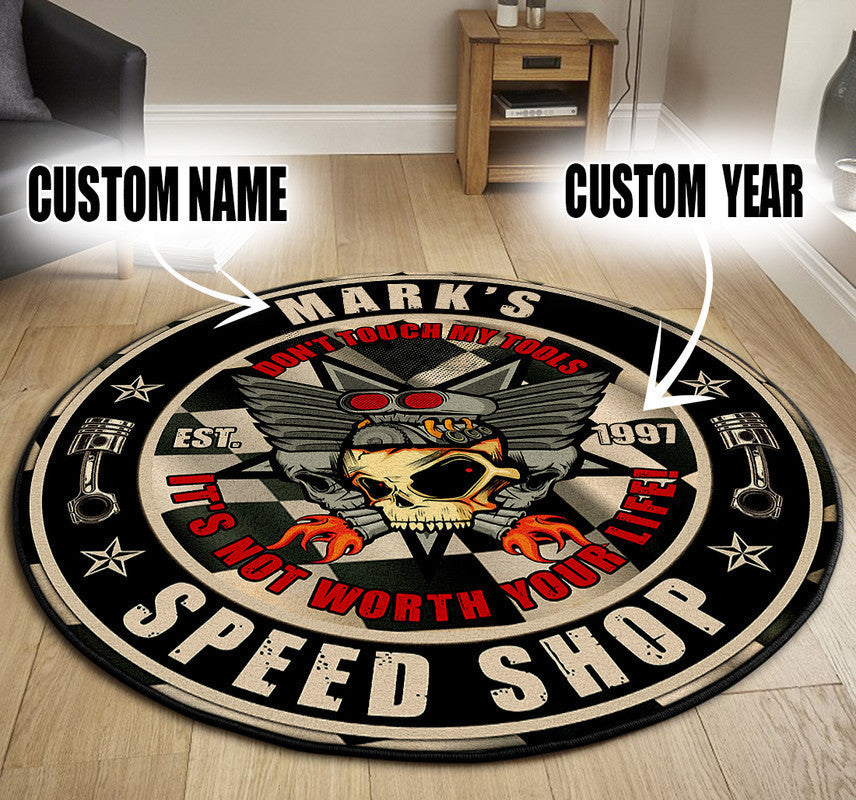 Personalized Speed Shop Hot Rod Round Mat Round Floor Mat Room Rugs Carpet Outdoor Rug Washable Rugs