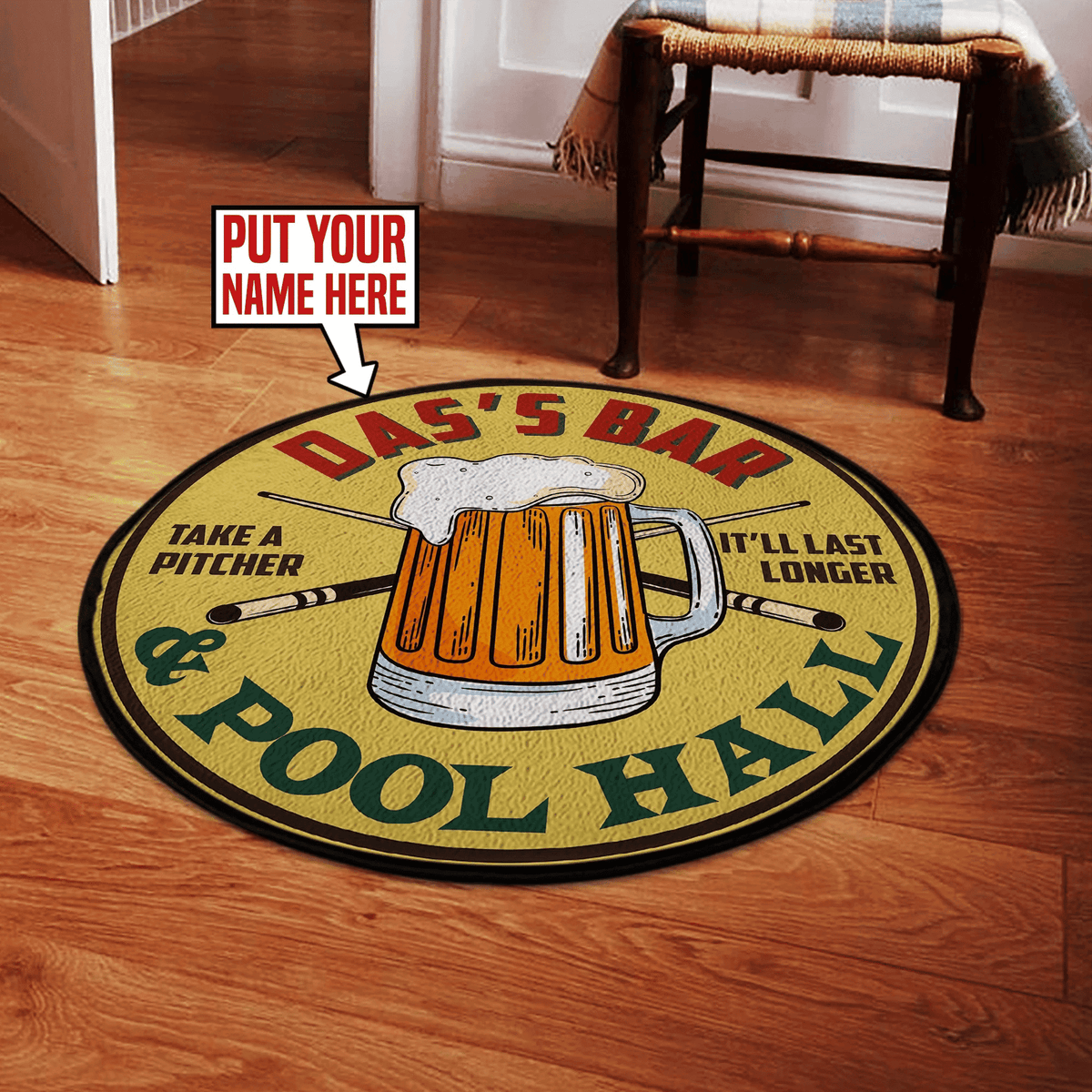 Personalized Dad's Bar Pool Hall Living Room Round Mat Circle Rug