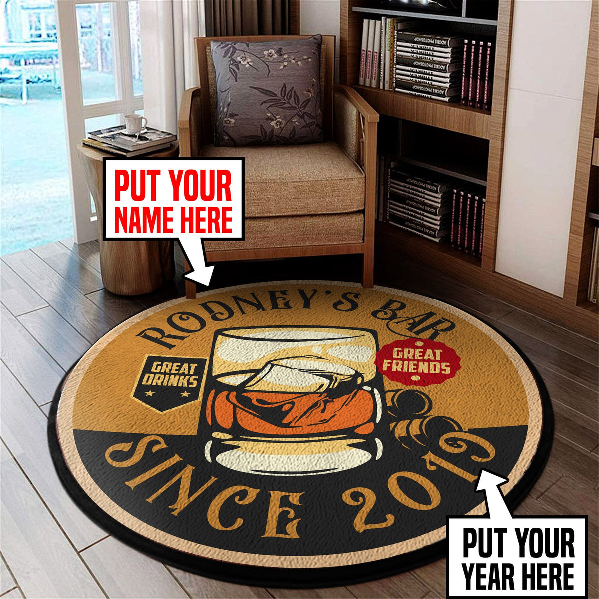 Personalized Bar Great Friends Great Drinks Round Mat Round Floor Mat Room Rugs Carpet Outdoor Rug Washable Rugs