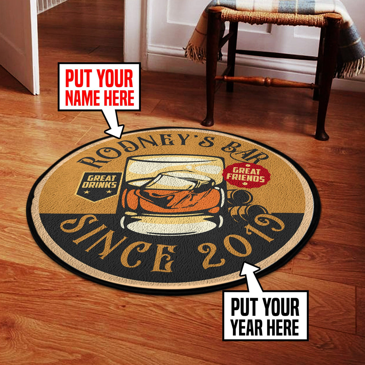 Personalized Bar Great Friends Great Drinks Round Mat Round Floor Mat Room Rugs Carpet Outdoor Rug Washable Rugs