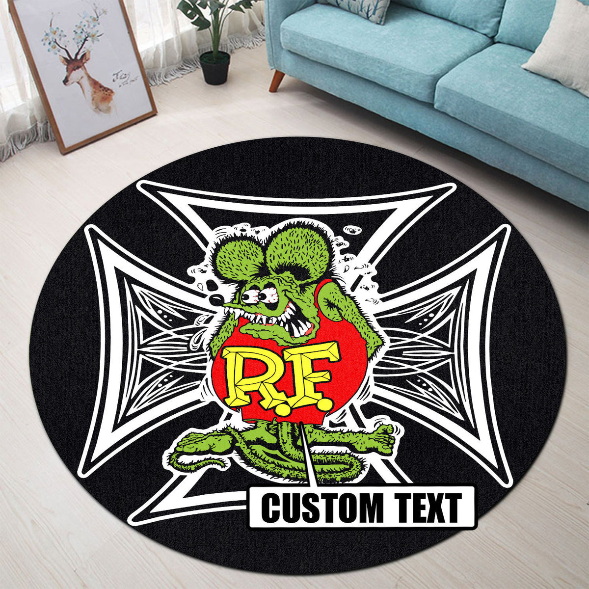 Personalized Rat Rod Hot Rod Pinstripe Round Mat Round Floor Mat Room Rugs Carpet Outdoor Rug Washable Rugs
