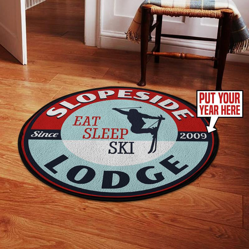 Personalized Slopeside Lodge Living Room Round Mat Circle Rug