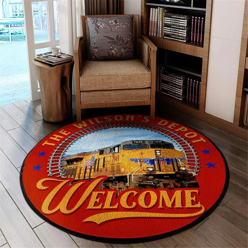 Personalize Unionpacific Train Depot Welcome Round Mat Round Floor Mat Room Rugs Carpet Outdoor Rug Washable Rugs
