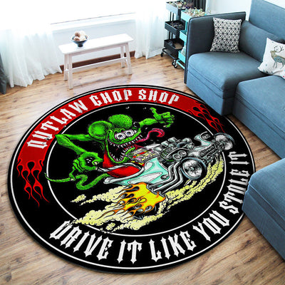 Outlaw Chop Shop Hot Rod Round Mat Round Floor Mat Room Rugs Carpet Outdoor Rug Washable Rugs