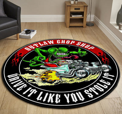 Outlaw Chop Shop Hot Rod Round Mat Round Floor Mat Room Rugs Carpet Outdoor Rug Washable Rugs