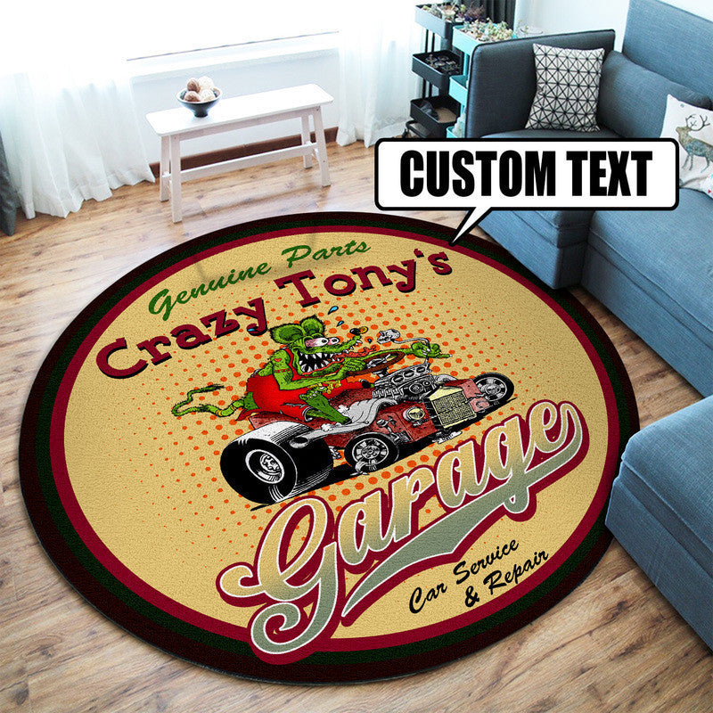 Personalized Hot Rod Garage Decor, Home Bar Decor Car Service And Repair Round Mat