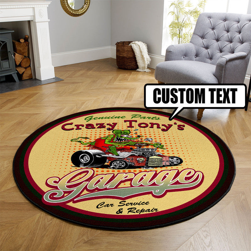 Personalized Hot Rod Garage Decor, Home Bar Decor Car Service And Repair Round Mat