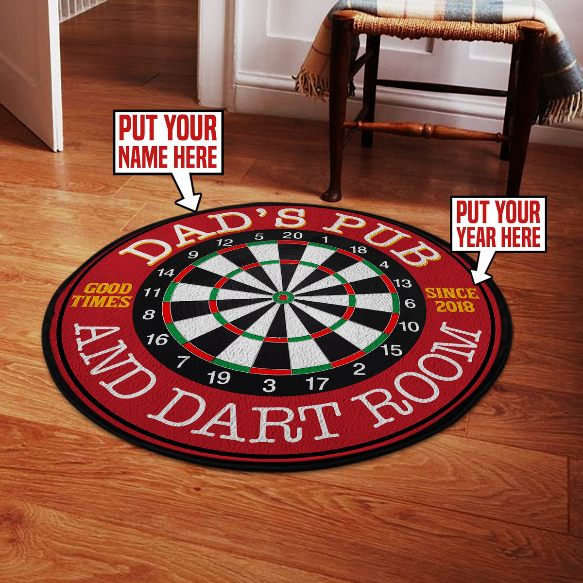 Personalized Dad's Pub And Dart Room Round Mat Round Floor Mat Room Rugs Carpet Outdoor Rug Washable Rugs