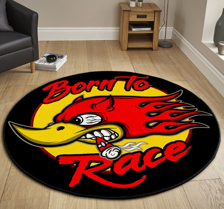 Hot Rod Woodpecket Born To Race Round Mat Round Floor Mat Room Rugs Carpet Outdoor Rug Washable Rugs