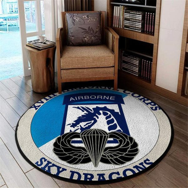United States Branches Xviii (18th) Airborne Corps Patch Sky Dragons Round Mat Round Floor Mat Room Rugs Carpet Outdoor Rug Washable Rugs