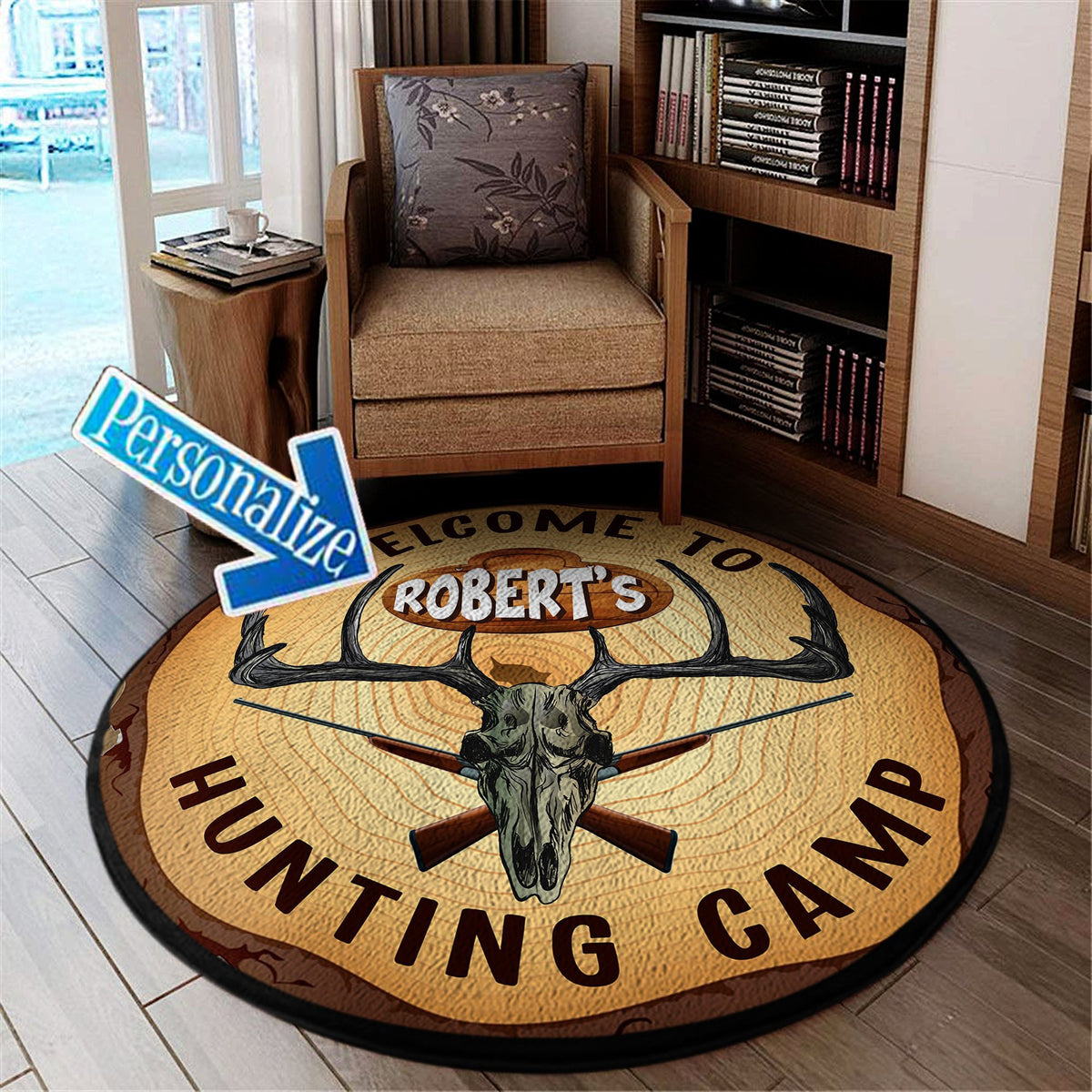 Personalize Vintage Hunting Camp Round Mat Round Floor Mat Room Rugs Carpet Outdoor Rug Washable Rugs