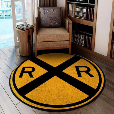 Railway Round Mat Railway Crossing Round Floor Mat Room Rugs Carpet Outdoor Rug Washable Rugs