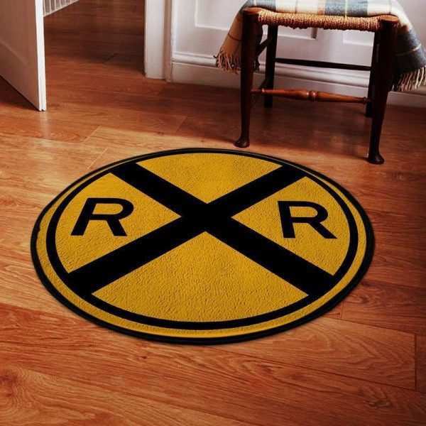 Railway Round Mat Railway Crossing Round Floor Mat Room Rugs Carpet Outdoor Rug Washable Rugs