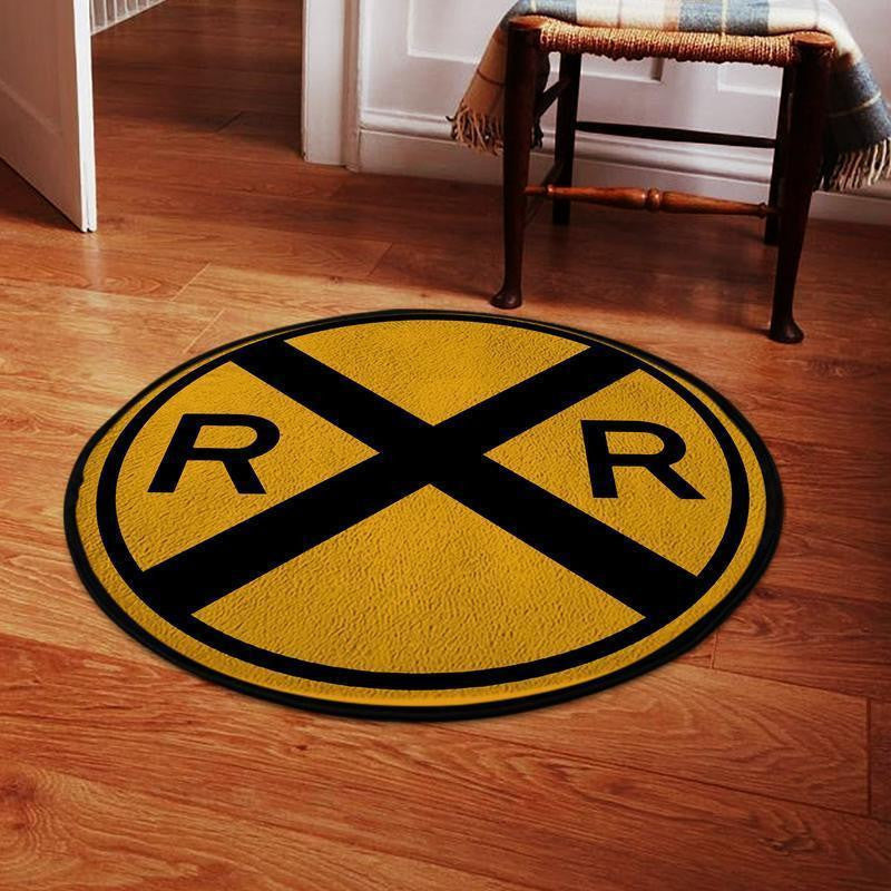 Railway Round Mat Railway Crossing Round Floor Mat Room Rugs Carpet Outdoor Rug Washable Rugs