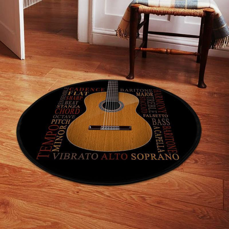 Guitar Wood Living Room Round Mat Circle Rug